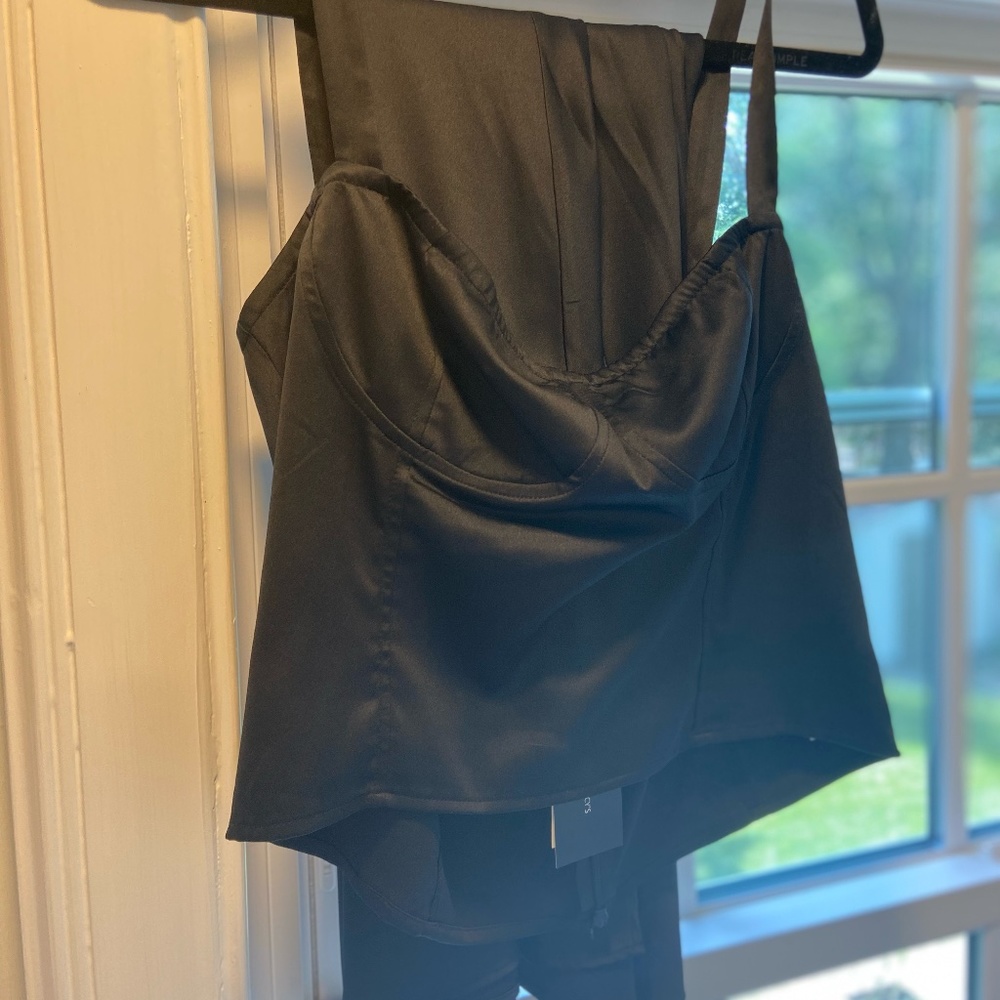 Danielle Bernstein Black Silk Top + Skirt Set for Macy's Collection